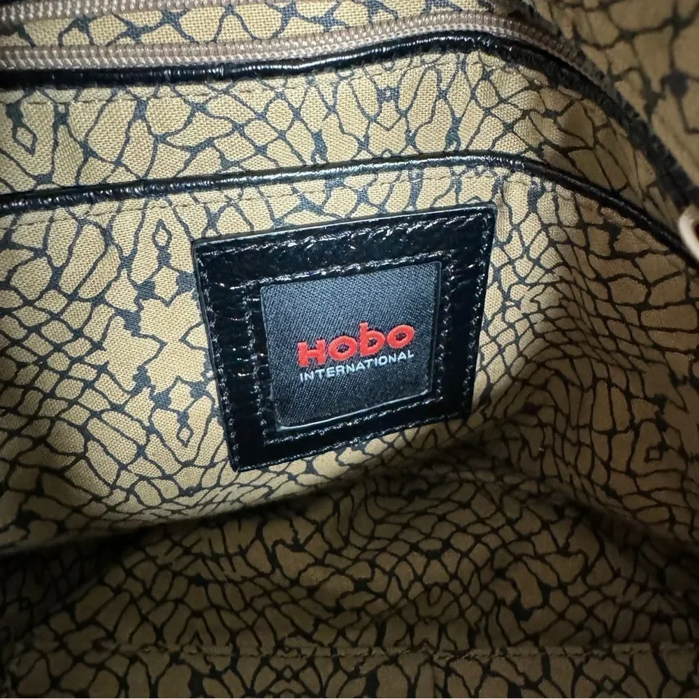 Hobo International Black Patent Leather Slouchy Convertible Hobo Bag Carryall